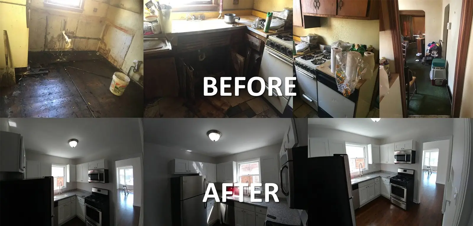 Collage of before and after damage restoration